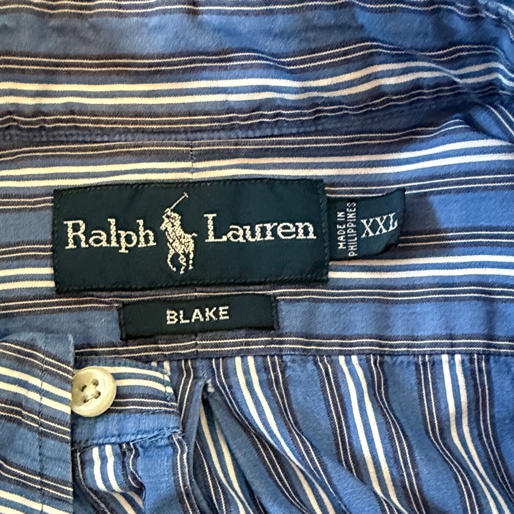 Ralph Lauren Men's Blue and White Striped Shirt - Picture 2 of 3